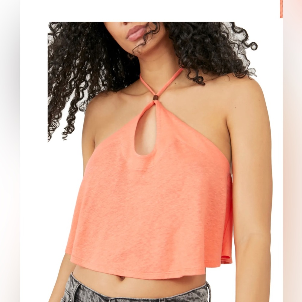 FREE PEOPLE Long Weekend Knit Halter Tank  color watermelon size medium